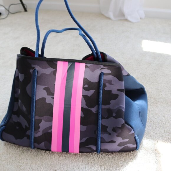 Camouflage Tote Bag with Pink Stripes - Picture 1 of 9